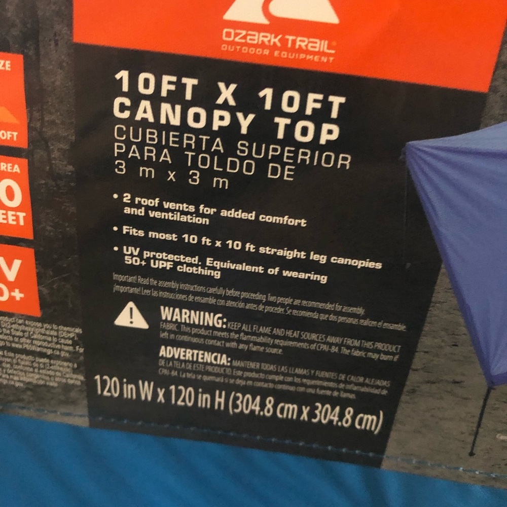 Ozark Trail Blue and Black 10ft x 10ft Canopy Top